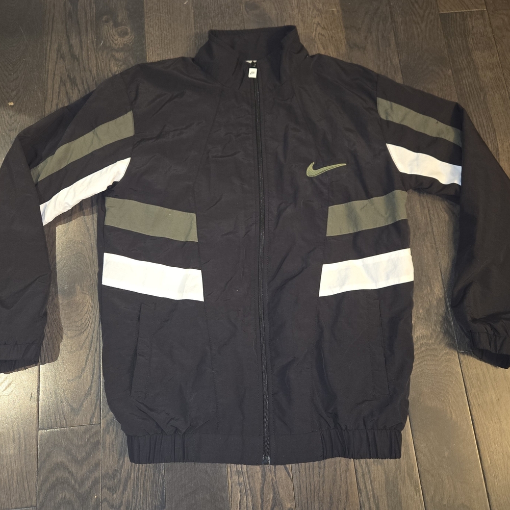 Vintage Style Nike Windbreaker Track Jacket Full Zip Black Olive Mens Large 2010